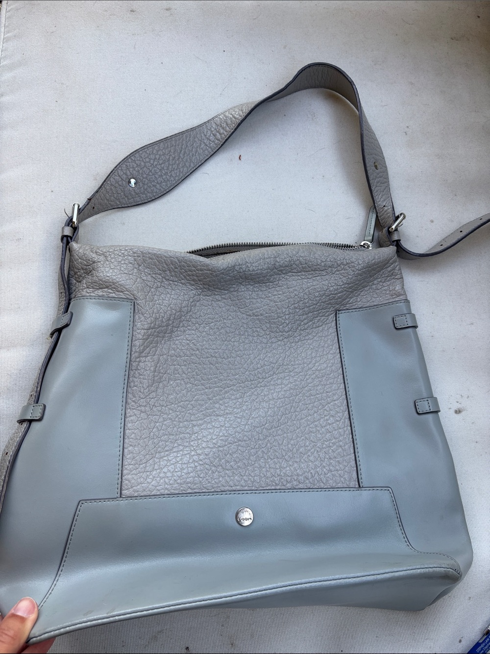 Lodis Gray Leather Shoulder Bag with Pebbled Center